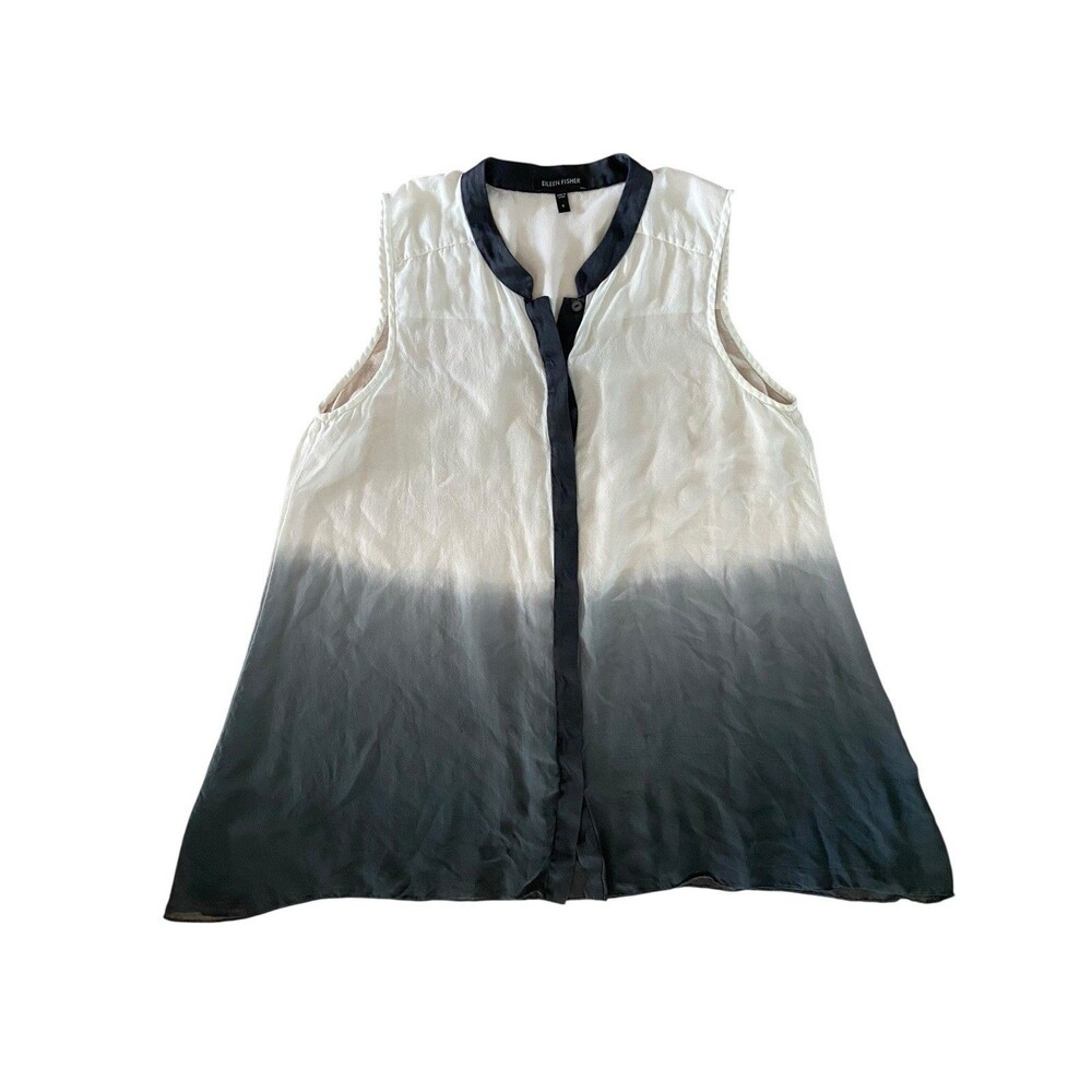 Eileen Fisher Silk Ombre Tunic Top Size S‎ Black White Sleeveless Quiet Luxury